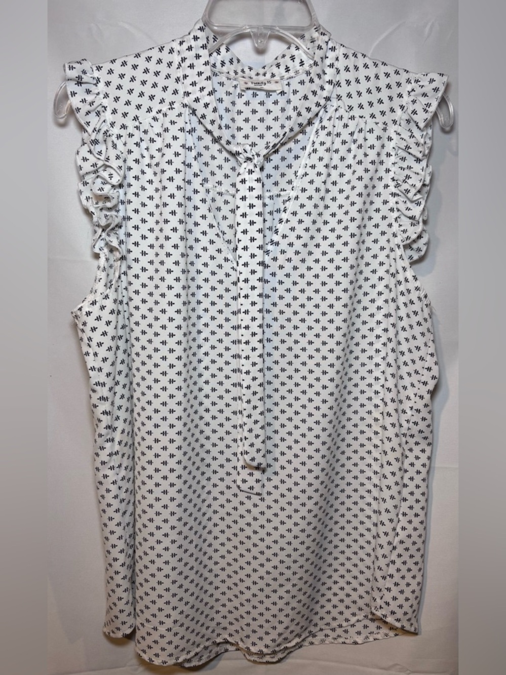 Trendy JS Top Neck Tie Blouse White/Black